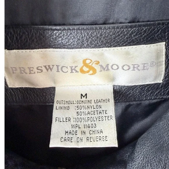 Vintage 1990s Leather Jacket Mens M Black Minimalist Zip Front Retro